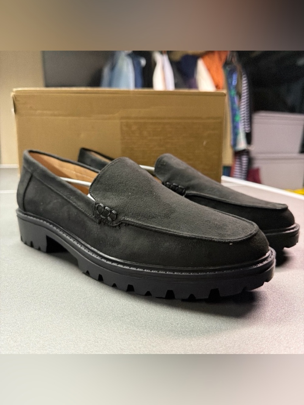 Journee Collection Erika Loafers Shoes Womens 9.5 Narrow Black Lug Sole NWB